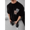 Erkek Baskılı Oversize T-shirt - Siyah