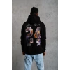 Erkek Baskılı Oversize Üç İplik Kapüşonlu Sweatshirt - Siyah