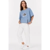 Erkek Baskılı T-Shirt Kısa Kol Bisiklet Yaka Rahat Kalıp Tişört - Mavi