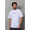 Erkek Baskılı T-Shirt Kısa Kol Bisiklet Yaka Regular Fit Rahat Kalıp Günlük Tişört - Beyaz