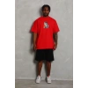 Erkek Baskılı T-Shirt Kısa Kol Bisiklet Yaka Regular Fit Rahat Kalıp Günlük Tişört - Kırmızı