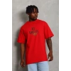 Erkek Baskılı T-Shirt Kısa Kol Bisiklet Yaka Regular Fit Rahat Kalıp Günlük Tişört - Kırmızı