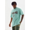 Erkek Baskılı T-Shirt Kısa Kol Bisiklet Yaka Regular Fit Rahat Kalıp Günlük Tişört - Mint Yeşili