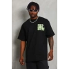 Erkek Baskılı T-Shirt Kısa Kol Bisiklet Yaka Regular Fit Rahat Kalıp Günlük Tişört - Siyah