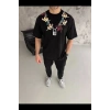 Erkek Baskılı T-Shirt Kısa Kol Bisiklet Yaka Regular Fit Rahat Kalıp Günlük Tişört - Siyah