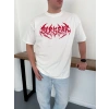 Erkek Baskılı T-Shirt Yazlık Kısa Kol Bisiklet Yaka Rahat Kalıp Tişört - Beyaz