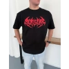 Erkek Baskılı T-Shirt Yazlık Kısa Kol Bisiklet Yaka Rahat Kalıp Tişört - Siyah