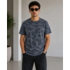 Erkek Batik Desenli Tişört Bisiklet Yaka Kısa Kol Regular Fit T-shirt - Füme