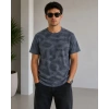 Erkek Batik Desenli Tişört Bisiklet Yaka Kısa Kol Regular Fit T-shirt - Füme