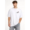 Erkek Bisiklet Yaka Baskılı Kısa Kollu Tişört Streetwear Günlük Basic Pamuklu T-shirt - Beyaz