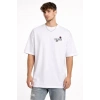 Erkek Bisiklet Yaka Baskılı Kısa Kollu Tişört Streetwear Günlük Basic Pamuklu T-shirt - Beyaz