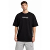 Erkek Bisiklet Yaka Baskılı Kısa Kollu Tişört Streetwear Günlük Basic Pamuklu T-shirt - Siyah