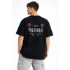 Erkek Bisiklet Yaka Baskılı  Kısa Kollu Tişört Streetwear Günlük Basic Pamuklu T-shirt - Siyah