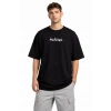 Erkek Bisiklet Yaka Baskılı Kısa Kollu Tişört Streetwear Günlük Basic Pamuklu T-shirt - Siyah