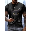 Erkek Bisiklet Yaka Kedi Baskılı Süprem T-shirt