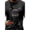 Erkek Bisiklet Yaka Kedi Baskılı Süprem T-shirt