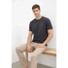 Erkek Bisiklet Yaka Tişört Regular Kalıp Basic Pamuklu Günlük Kullanım T-shirt - Füme