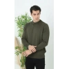 Erkek Bisiklet Yaka Triko Kazak Yumuşak Dokulu Pamuklu Ince Dokuma Uzun Kollu - Haki