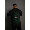 Erkek Bisiklet Yakalı Sırt Baskılı Oversize T-Shirt - Siyah
