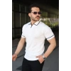 Erkek Dokulu Desen Yakalı Kısa Kollu Tişört