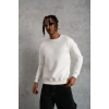 Erkek Düz Bisiklet Yaka Sweat - Beyaz