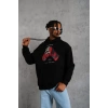 Erkek Eldiven Baskılı Kapüşonlu Sweat - Siyah