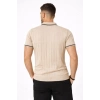Erkek Fermuarlı Yaka Fitilli Triko Kısa Kollu Regular Fit Tişört T-shirt - Bej