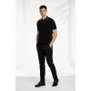 Erkek Fermuarlı Yaka Fitilli Triko Kısa Kollu Regular Fit Tişört T-shirt - Siyah
