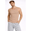 Erkek Fitilli Atlet Sıfır Yaka Slim Fit Arka Baskılı Spor Atlet - Bej