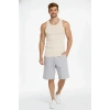 Erkek Fitilli Atlet Sıfır Yaka Slim Fit Arka Baskılı Spor Atlet - Krem