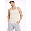 Erkek Fitilli Atlet Sıfır Yaka Slim Fit Arka Baskılı Spor Atlet - Krem