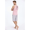Erkek Fitilli Atlet Sıfır Yaka Slim Fit Arka Baskılı Spor Atlet - Pembe