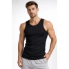 Erkek Fitilli Atlet Sıfır Yaka Slim Fit Arka Baskılı Spor Atlet - Siyah