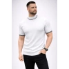 Erkek Fitilli Triko Dokuma Kısa Kol Tişört Yarım Boğaz Modern Yazlık T-Shirt - Beyaz