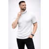 Erkek Fitilli Triko Dokuma Kısa Kol Tişört Yarım Boğaz Modern Yazlık T-Shirt - Beyaz