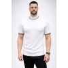 Erkek Fitilli Triko Dokuma Kısa Kol Tişört Yarım Boğaz Modern Yazlık T-Shirt - Beyaz