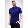 Erkek Fitilli Triko Dokuma Kısa Kol Tişört Yarım Boğaz Modern Yazlık T-Shirt - Lacivert