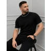 Erkek Fitilli Triko Dokuma Kısa Kol Tişört Yarım Boğaz Modern Yazlık T-Shirt - Siyah