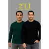 Erkek Fitilli Triko Kazak 2’li Set Siyah Haki Kalın Dokuma Pamuklu Regular Fit Bisiklet