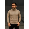 Erkek Fitilli Triko Kazak 3lÜ Set Bej Haki Siyah Regular Balıkcı Yaka Tam Boğazlı Triko Seti Modeli Kazak