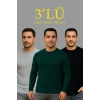 Erkek Fitilli Triko Kazak 3lü Set Gri Haki Siyah Regular Fit Bisiklet Yaka Triko Seti Modeli Kazak
