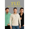 Erkek Fitilli Triko Kazak 3’lü Set – Mint Yeşili, Siyah, Bej Kalın Dokuma Pamuklu Regular Fit V Yaka Fermuarlı Uzun Kollu Rahat Kışlık Kazak Kombini