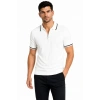 Erkek Fitilli Triko T-shirt Polo Yaka Yarım Fermuarlı Kısa Kollu Tişört - Beyaz