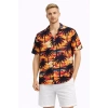 Erkek Gün Batımı Palmiye Desenli Kısa Kol Gömlek Hawaii Tarz Yazlık Rahat Kalıp - Desenli