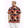 Erkek Gün Batımı Palmiye Desenli Kısa Kol Gömlek Hawaii Tarz Yazlık Rahat Kalıp - Desenli