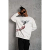 Erkek Güvercin Baskılı Sweatshirt - Beyaz