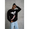 Erkek Güvercin Baskılı Sweatshirt - Siyah
