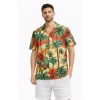 Erkek Hawaii Tarz Tropikal Palmiye Desenli Kısa Kol Gömlek Rahat Kalıp Yazlık - Desenli