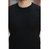 Erkek Ince çizgi Dokulu Bisiklet Yaka Kısa Kollu T-shirt