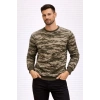 Erkek Kamuflaj Desenli 2 İplik 4 Mevsim Uzun Kollu Bisiklet Yaka Sweatshirt - Kamuflaj
